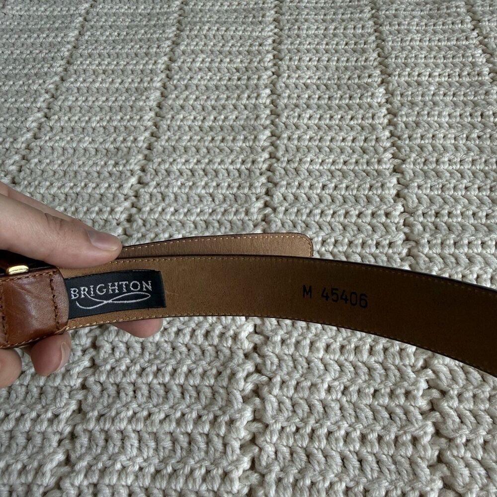 Brighton Women's Medium Belt Brown Saddle Tan Leather Gold Detail 1994 M 45405 - Picture 3 of 9